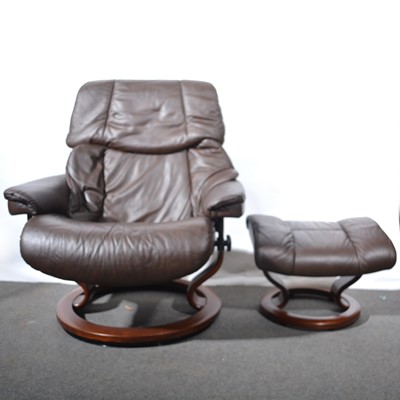 Lot 535 - Ekornes 'Stressless' Consul recliner easy chair and matching footstool.