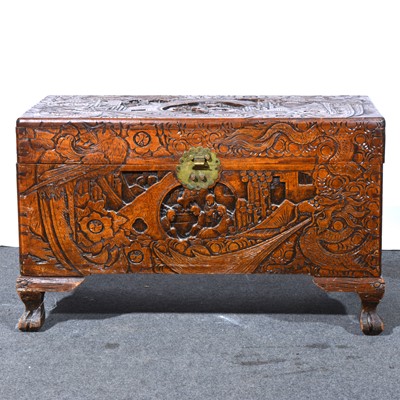 Lot 498 - Singapore carved camphor wood box