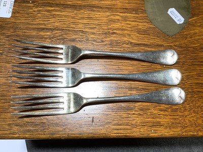Lot 123 - Oak box enclosing a canteen of silver-plate and bone handle cutlery