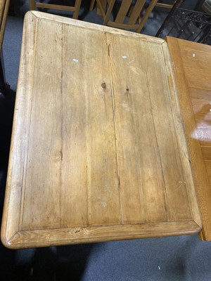 Lot 79 - A pine kitchen table, and two beech and elm kitchen chairs.