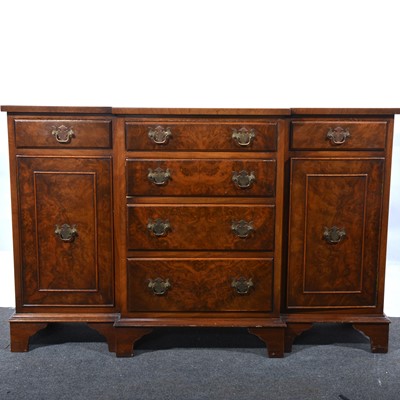 Lot 12 - A reproduction walnut finish breakfront sideboard, of small size.
