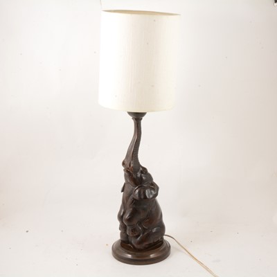 Lot 121 - Carved hardwood elephant table lamp