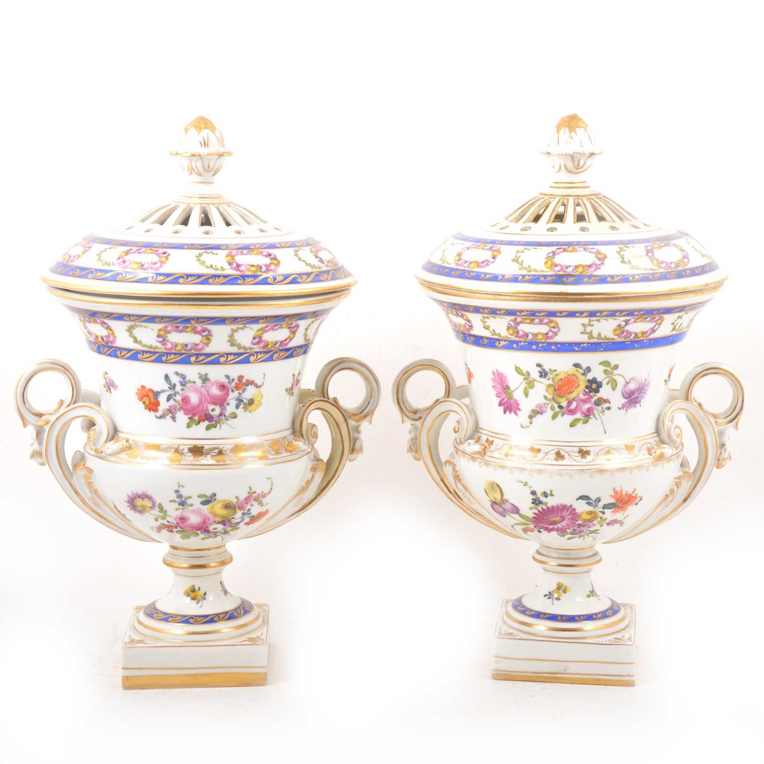 Lot 17 - Pair of Continental porcelain campagna shape urns