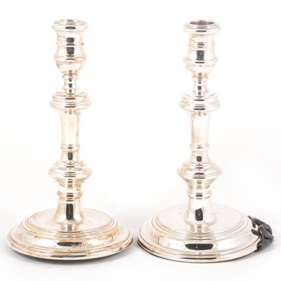 Lot 173 - Pair of George I style silver candlesticks, William Comyns & Sons Limited, London 1962