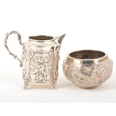 Lot 188 - Continental silver cream jug and a Burmese bowl