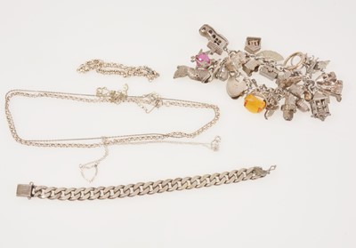 Lot 343 - A silver charm bracelet, chains, curb link bracelet.