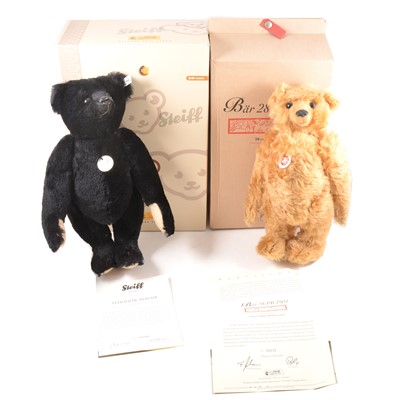 Lot 43 - Two Modern Steiff teddy bears; Bar 28 OB 1904 and 2008 black mohair