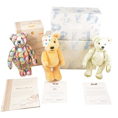 Lot 44 - Three Modern Steiff teddy bears; Children in Need bear, Margarette and Signature bear.