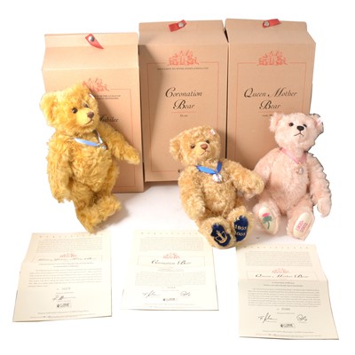 Lot 47 - Three Modern Steiff teddy bears, Queen Mother, Coronation and Golden Jubilee bear