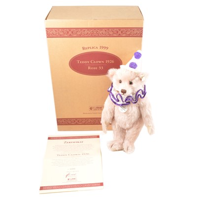 Lot 186 - Modern Steiff teddy bear; Teddy Clown 1926, 1999 replica, limited edition with certificate, 33cm tall, boxed.