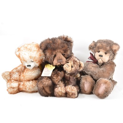 Lot 57 - Charlie Bears; four including Snuggle and Wurve, Parker, Mischief, all with tags.