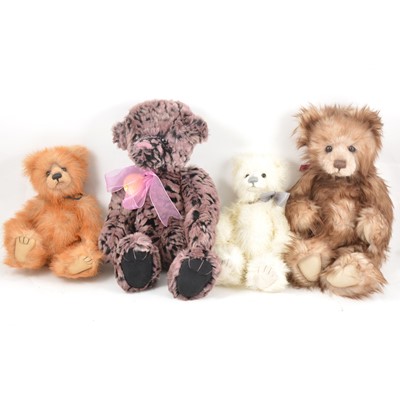 Lot 58 - Charlie Bears; four including Alice, Tara, Courtney, three with tags and another without tag.