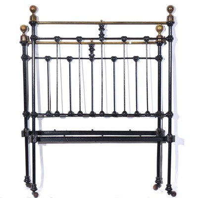 Lot 459 - Victorian brass and iron bed frame, width 97cm, height 127cm.