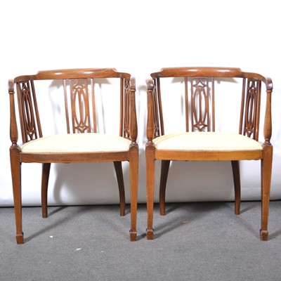 Lot 487 - Pair of Edwardian inlaid mahogany tub chairs