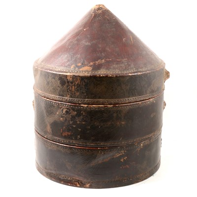 Lot 188 - Chinese leather hat box, perhaps Military.