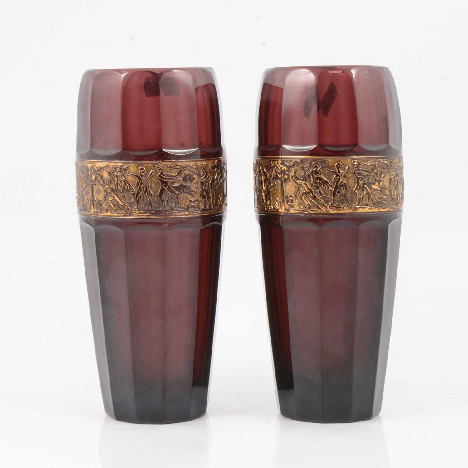 Lot 158 - Pair of amethyst glass vases, by Walter & Sohne, circa 1950.