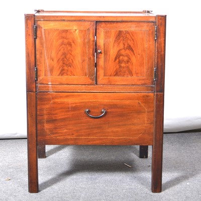 Lot 489 - A 19th Century mahogany bedside pedestal commode cupboard, (converted to a music centre).