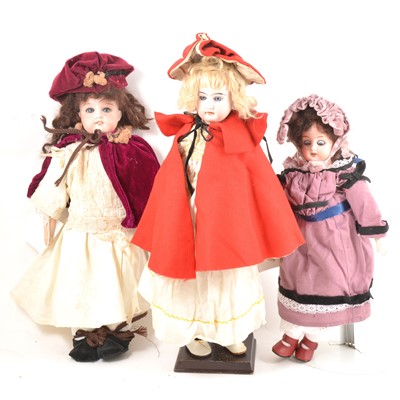 Lot 7 - Three German bisque head dolls; Two Armand Marseille, and one other.