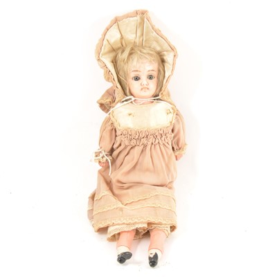 Lot 8 - A Victorian wax over composition head doll, rag body with composition limbs