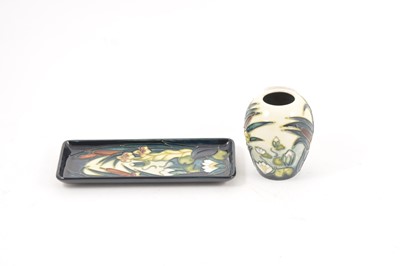 Lot 117 - A Moorcroft Pottery 'Lamia' pattern vase and matching dish, designed by Rachel Bishop