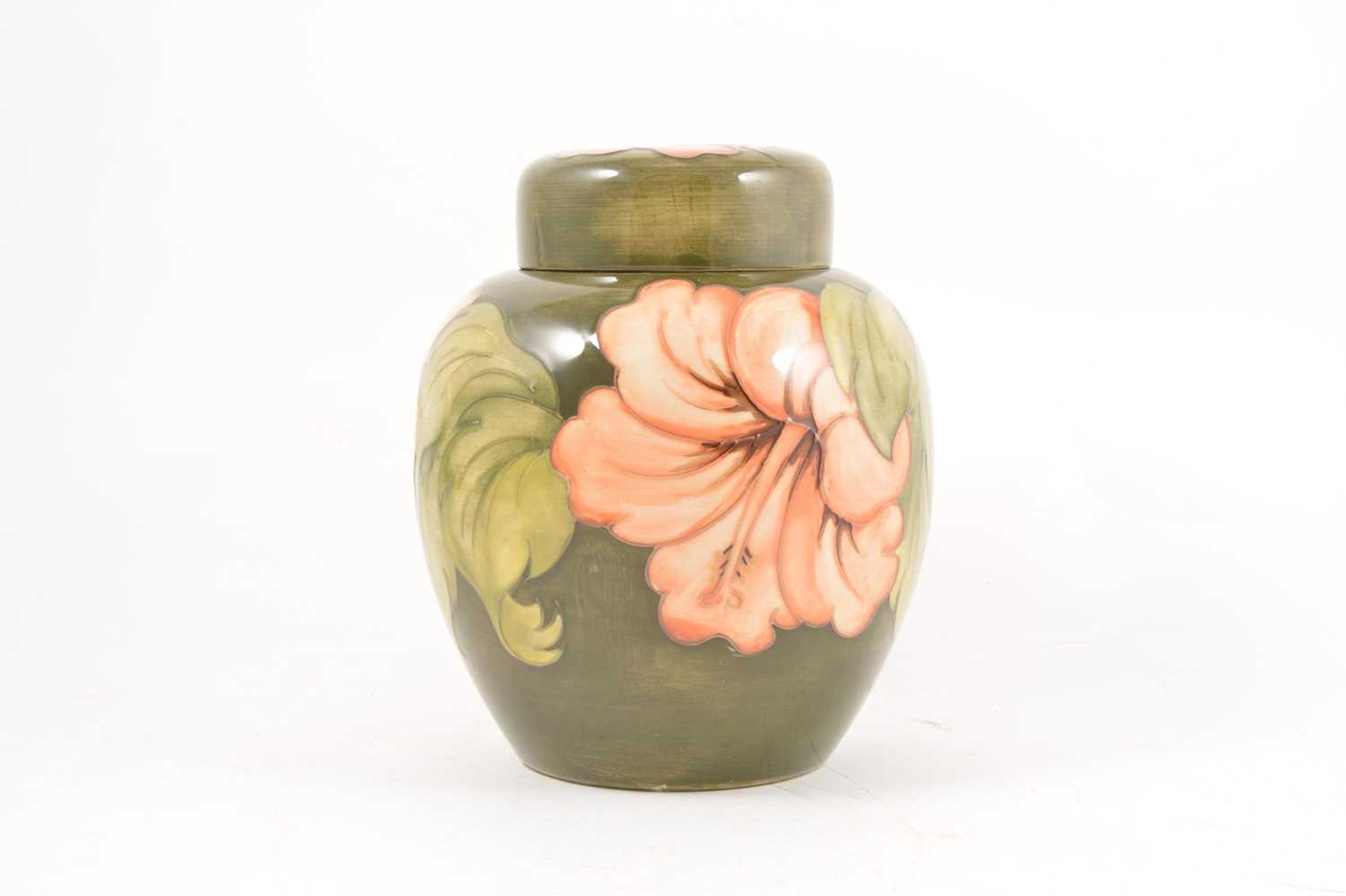 Lot 110 - A large Moorcroft Pottery 'Hibiscus' Ginger Jar and cover