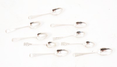 Lot 270 - A set of six Georg II silver teaspoons, and three 20th century silver teaspoons