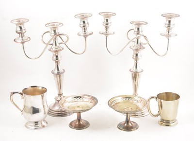 Lot 222 - Pair of silver plated candelabra, etc.