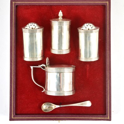 Lot 98 - A matched five-piece silver condiments set in the Art Deco style.
