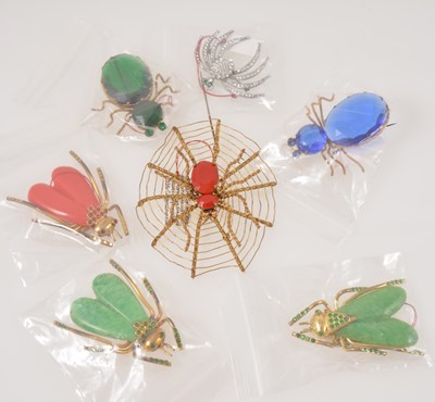 Lot 367 - Sixteen vintage spider and bug brooches, mostly 1930's Czechoslovakia factories