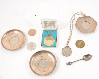 Lot 261 - Curchill interest; silver pin dishes, medals