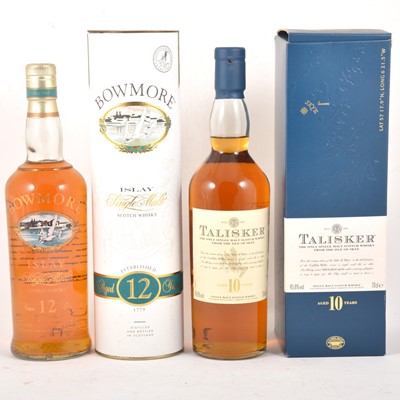 Lot 390 - Bowmore, 12 year old, and Talisker, 10 year old, single Islay malt Scotch whiskies