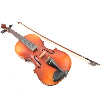 Lot 74 - Viola - Excelsior, 15.5 inches (39.5cm), imported by Boosey & Hawkes, with bow stamped Knoll Germany, and hard case.
