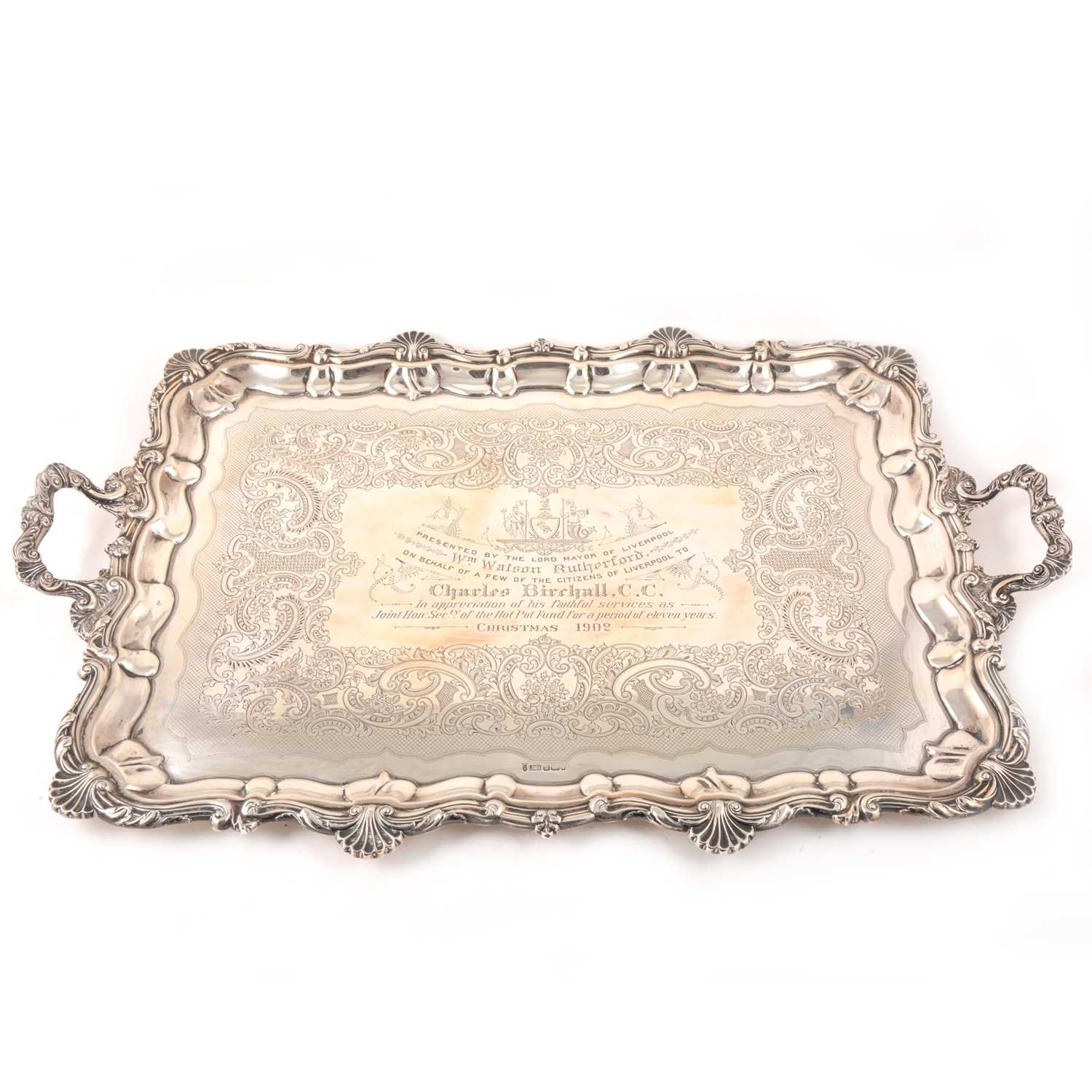 Lot 107 - A large silver presentation tray, Joseph Rodgers & Sons, Sheffield 1901