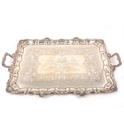 Lot 107 - A large silver presentation tray, Joseph Rodgers & Sons, Sheffield 1901