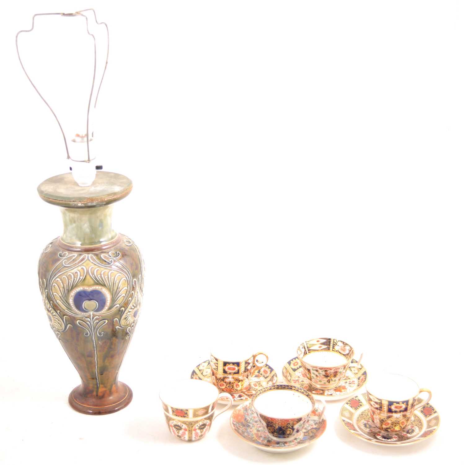 Lot 22 - A collection of Imari ware, and a Royal Doulton vase converted to a lamp base.