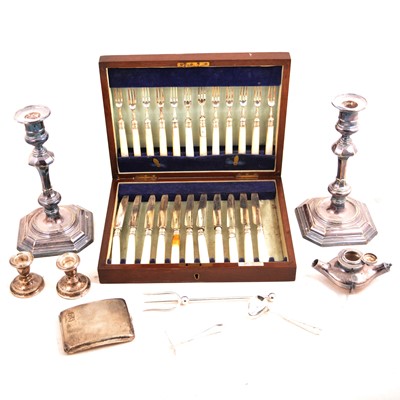 Lot 135 - A collection of electroplated wares, plus a silver cigarette case of cricketing interest.
