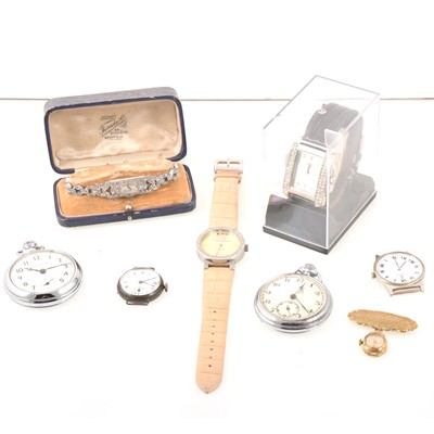 Lot 241 - A collection of pocket and wrist watches, Hinds Reliance, Ingersoll, Bucherer, a paste cocktail watch.