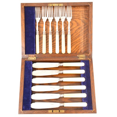 Lot 90 - Set of six silver bladed fish knives and forks