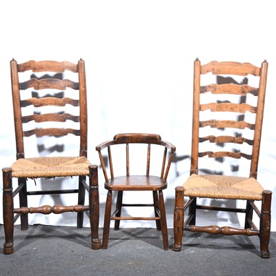 Lot 147 - Two Lancashire ladder back chairs and a child's chair