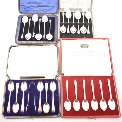 Lot 236 - A set of six silver royal commemorative teaspoons by Roberts & Belk Ltd, Sheffield 1952, plus other sets
