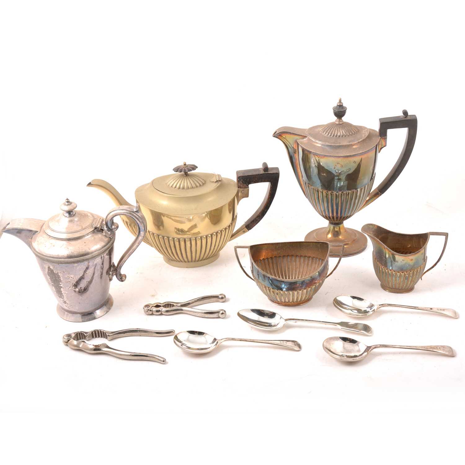 Lot 137 - An electroplated four-piece tea and coffee set, plus plated and stainless steel cutlery