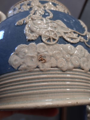Lot 3 - Leeds creamware teapot and Castleford type blue glaze jug.