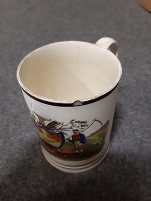 Lot 29 - Creamware harvest mug, Victorian and later royal commemorative cups and plates.