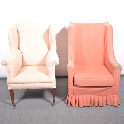 Lot 362 - Edwardian wing back easy chair and another