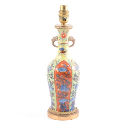 Lot 152 - Chinese porcelain vase, clobbered decoration, serving as a lamp base
