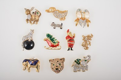 Lot 349 - Eleven novelty vintage paste set brooches including Father Christmas, Butler & Wilson, Attwood & Sawyer..