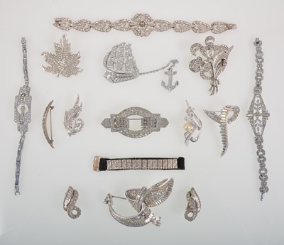 Lot 379 - Fourteen items of 1930's and later white paste set jewellery, Boucher, Attwood & Sawyer, Bond Boyd