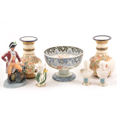 Lot 144 - Selection of ceramics, pair of Satsuma vases, Royal Doulton figure etc.