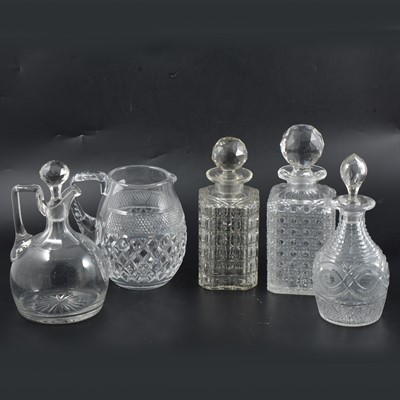 Lot 119 - Seven cut glass decanters, pair of perfume bottles and a jug