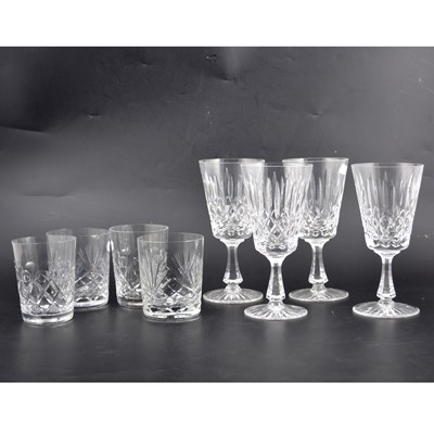 Lot 128 - Set of eleven Stuart crystal wine glasses, and seven unmarked matched tumblers.